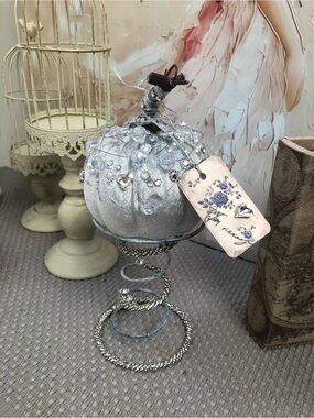 Decorative Beaded Pumpkin in Silver - Home Accents